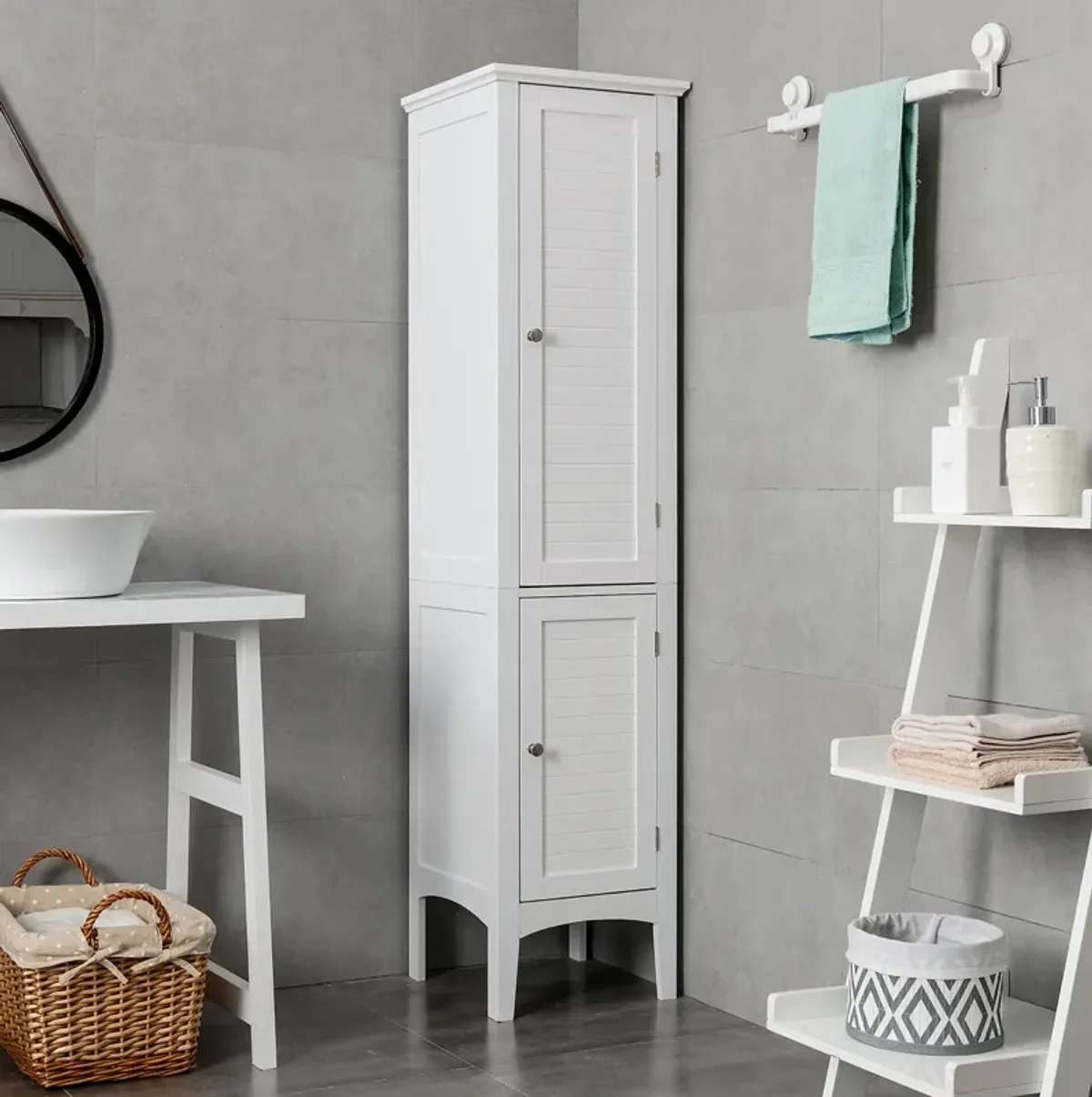 Costway Bathroom Storage Freestanding Cabinet Linen Tower Kitchen Living Room