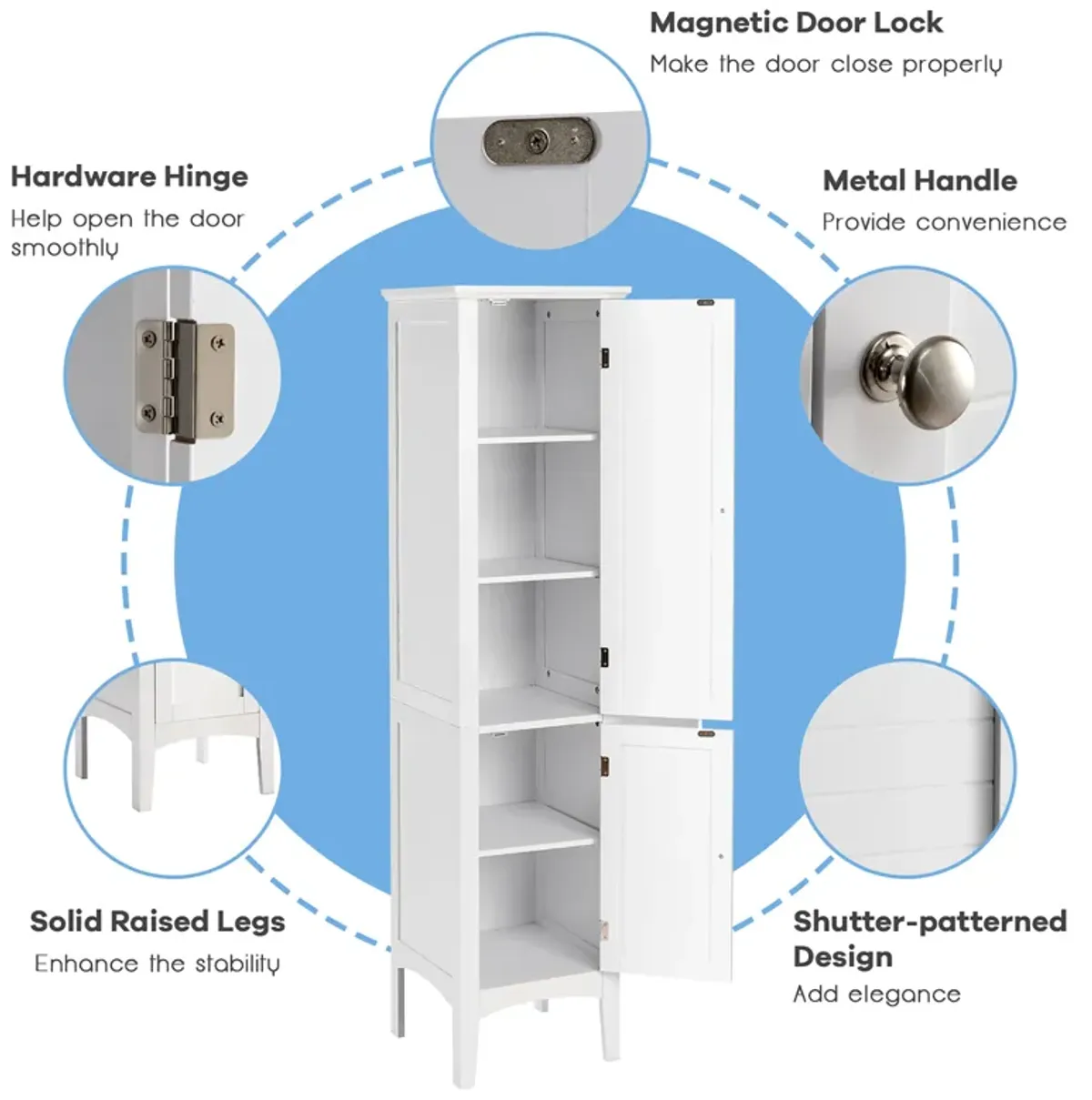 Costway Bathroom Storage Freestanding Cabinet Linen Tower Kitchen Living Room