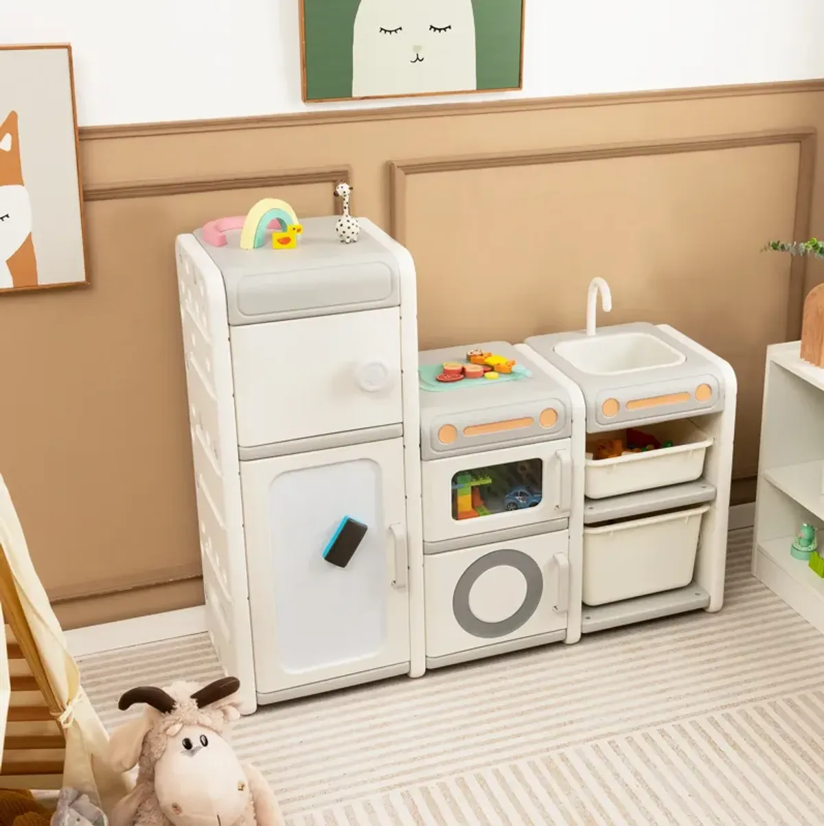 Multipurpose Toy Chest and Bookshelf with Magnetic Whiteboard