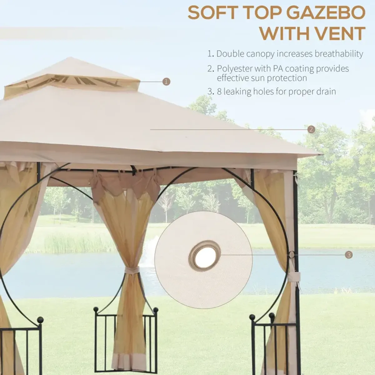 Beige Outdoor Haven: 10'x10' Gazebo Tent with Mesh Netting Sidewalls