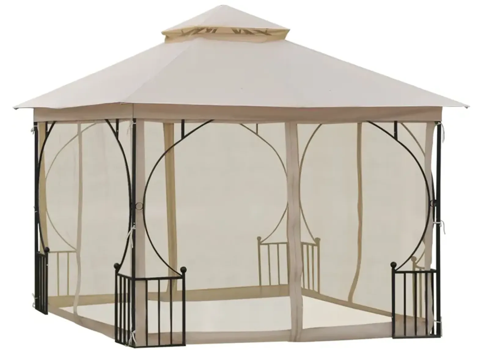 Beige Outdoor Haven: 10'x10' Gazebo Tent with Mesh Netting Sidewalls