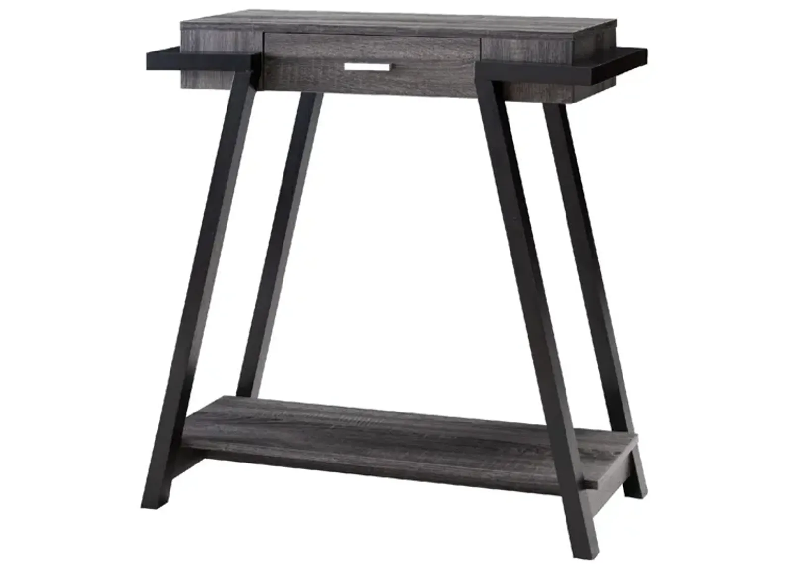 Wooden Console Table with Angled Leg Support and Drawer,Black and Gray-Benzara