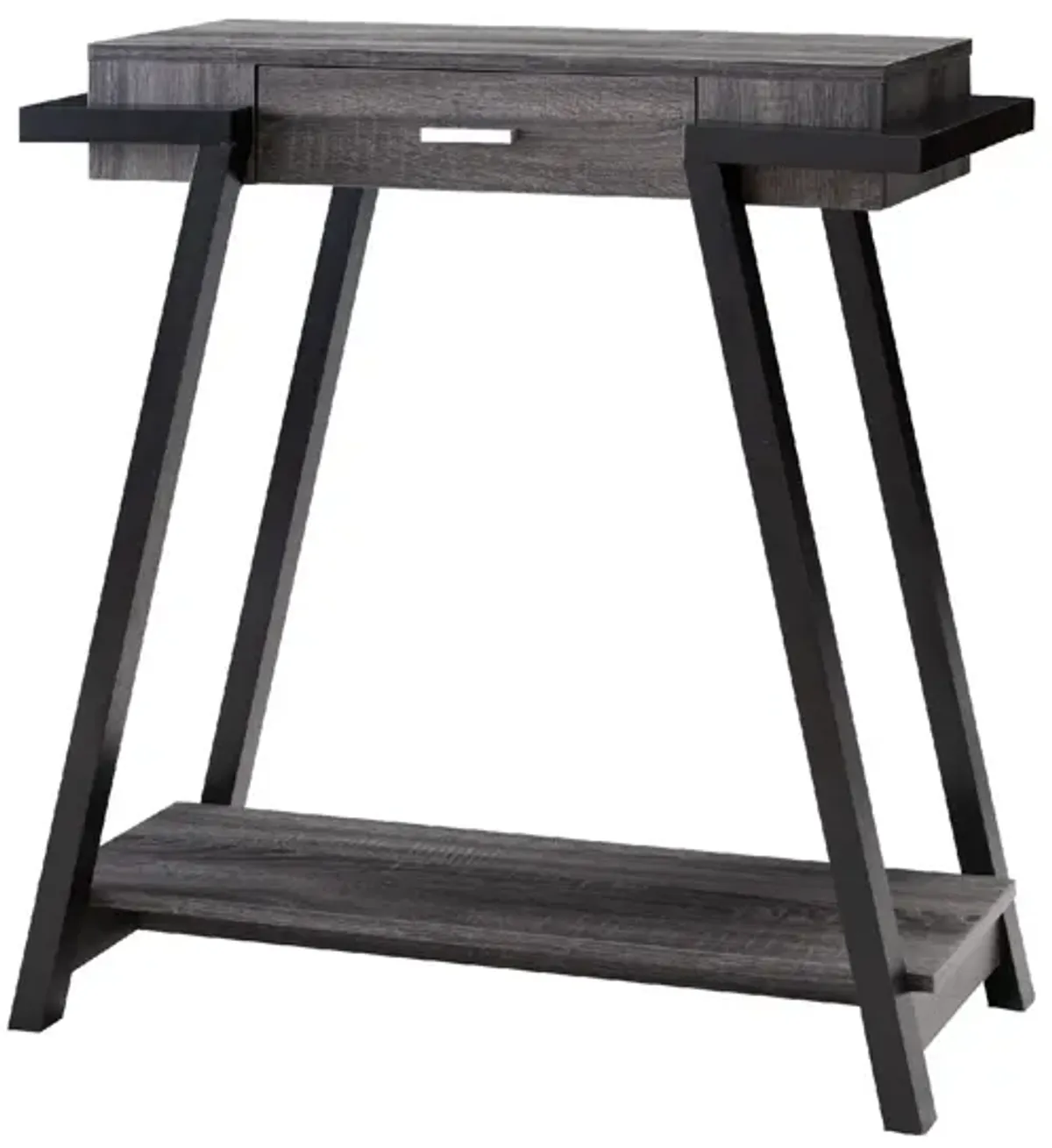 Wooden Console Table with Angled Leg Support and Drawer,Black and Gray-Benzara