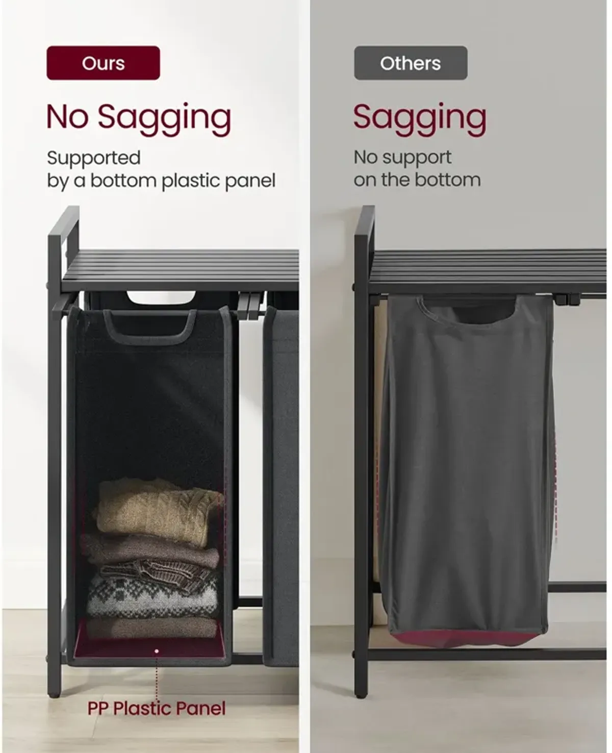 Laundry Hamper with 3 Pull-Out Removable Bags, 3 x 10 Gallons (38L)