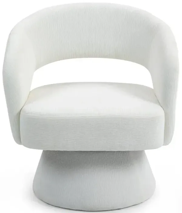 Glamour Home Belenus White Corduroy Fabric Accent Chair with Swivel Base