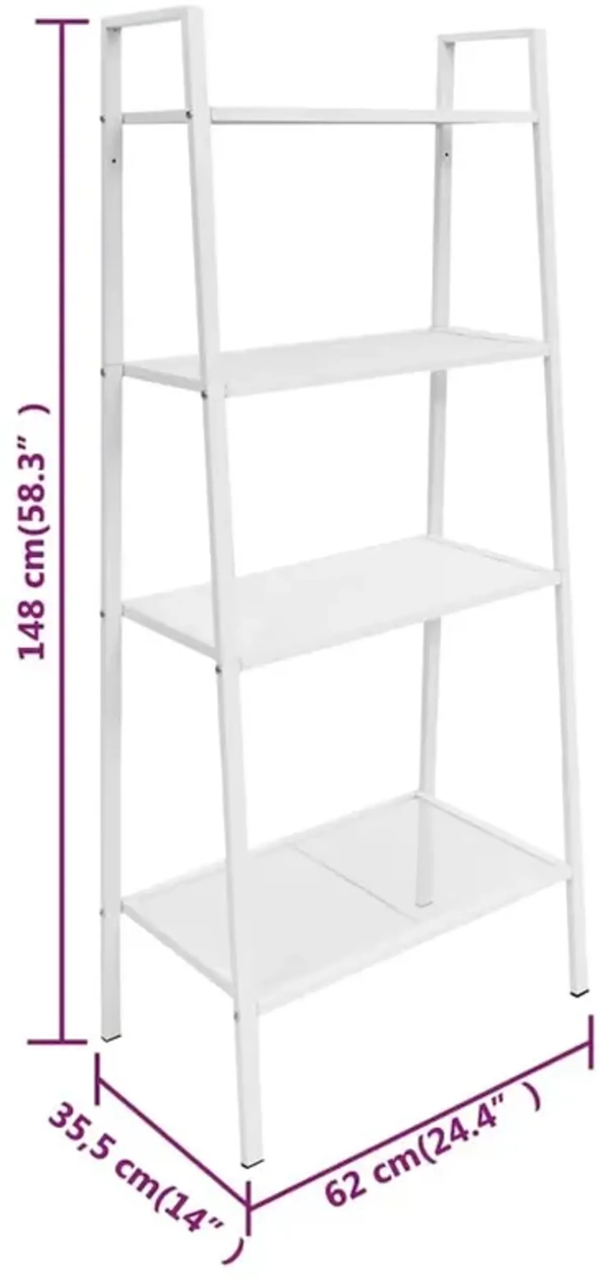 vidaXL Ladder Bookcase 4 Tiers Metal White, 245973