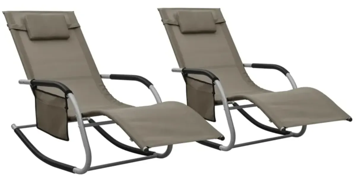 vidaXL Sun Loungers 2 pcs - Stylish and Comfortable Outdoor Seating - Made of Textilene and Powder-Coated Steel, Taupe and Gray
