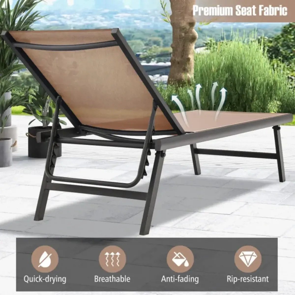 Hivvago 3 Pieces Patio Chaise Lounge Chair and Table Set for Poolside Yard