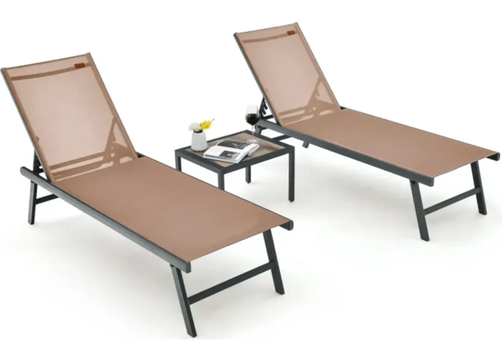 Hivvago 3 Pieces Patio Chaise Lounge Chair and Table Set for Poolside Yard