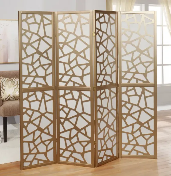 Streamdale Giyano 4 Panel Screen Room Divider, Gold