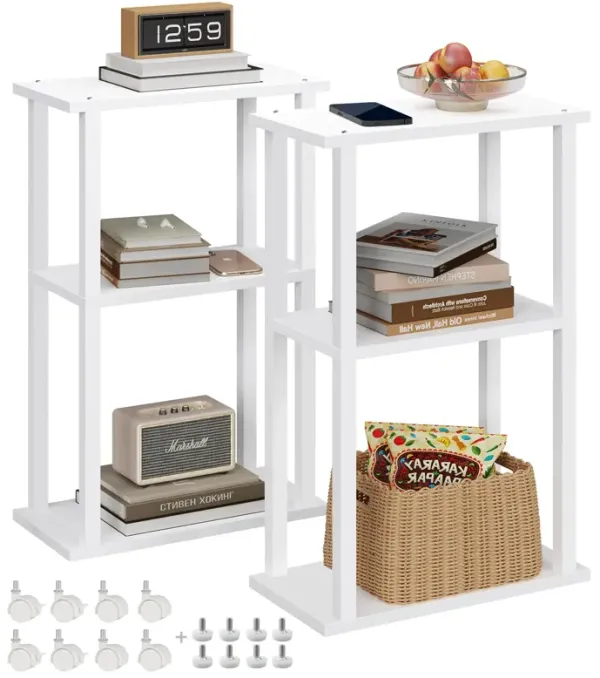 TUTOTAK Small Side Table, Narrow End Table, Bedside Table, Set of 2, Couch Side Table with Wheels for Living Room or Bedroom, Wh