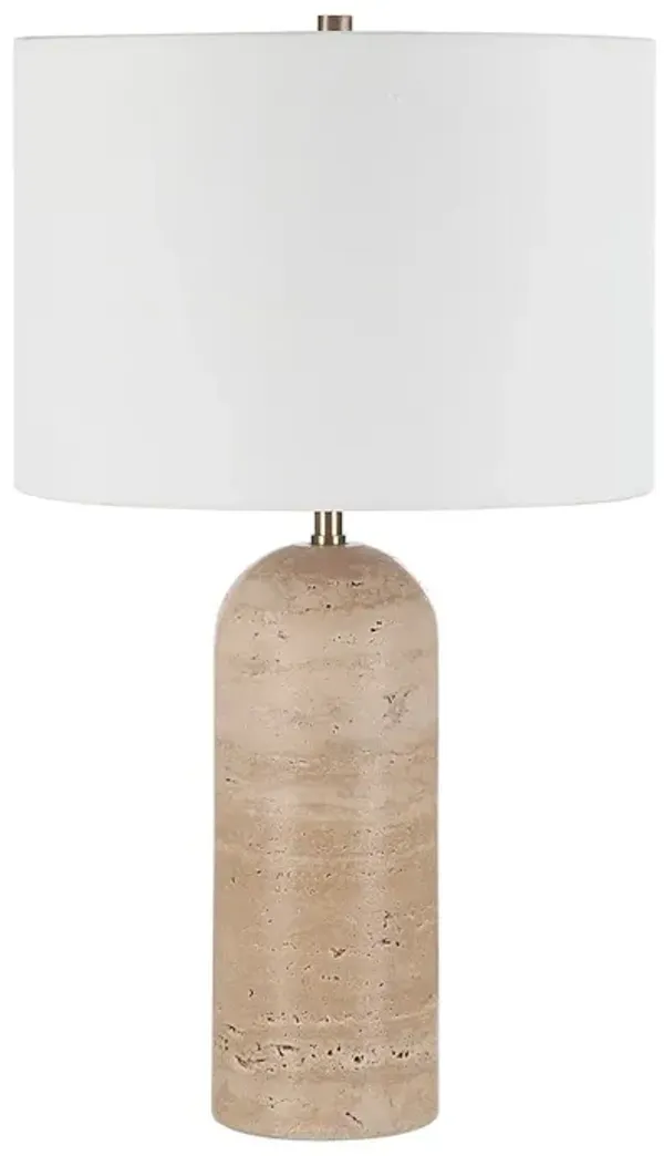 Renwil 25 Tall Plated Antique Brushed Brass Iron Table Lamp With Drum Linen Shade