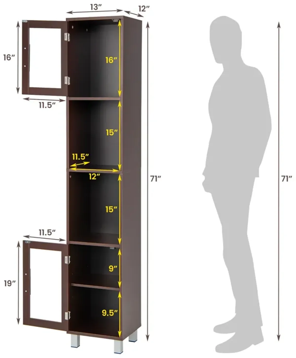 71-Inch Tall Bathroom Storage Cabinet with Shelves