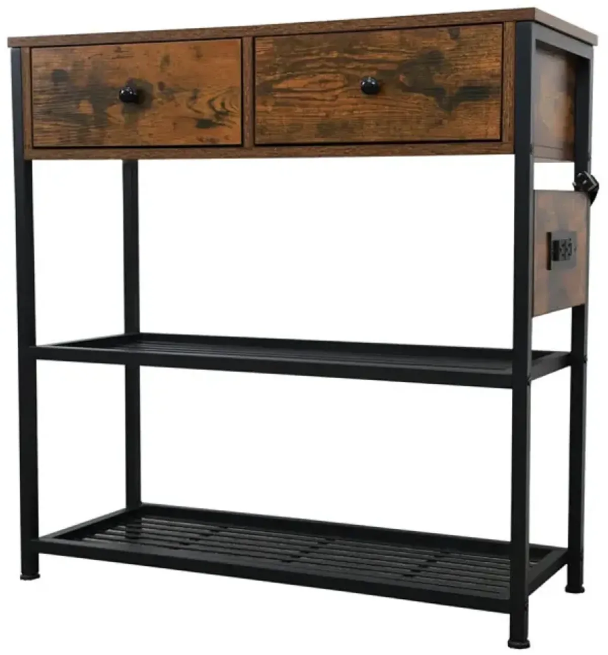 Narrow Console Table with Drawers, Shelves, AC Outlets & USB Ports