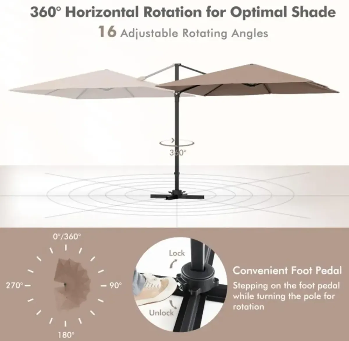 Hivvago 9.5 Feet Square Patio Cantilever Umbrella with 360° Rotation