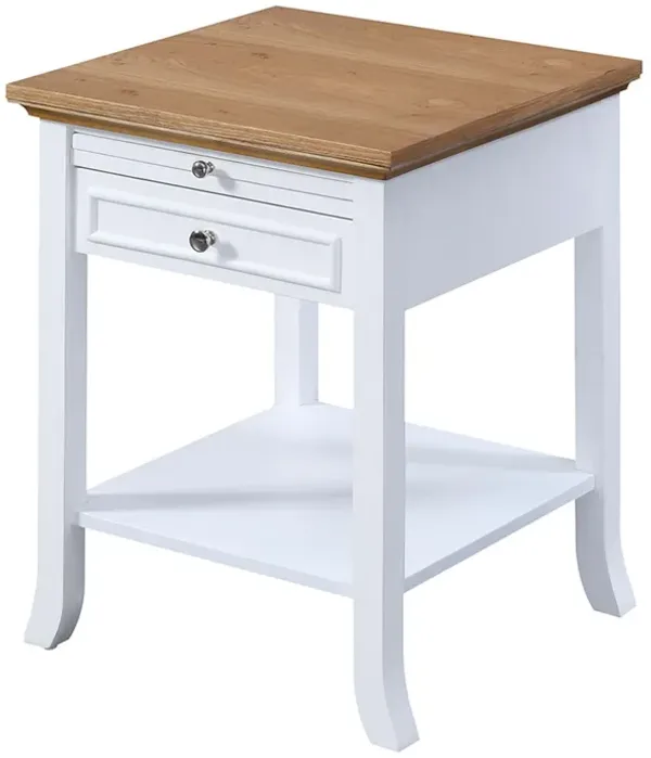 Convenience Concepts American Heritage Logan End Table with Drawer and Slide, Driftwood Top/White Frame