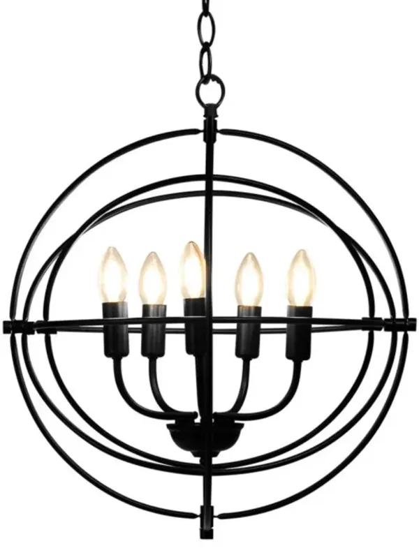 20 Inch 5 Lights Metal Chandelier with Pivoting Interlocking Rings