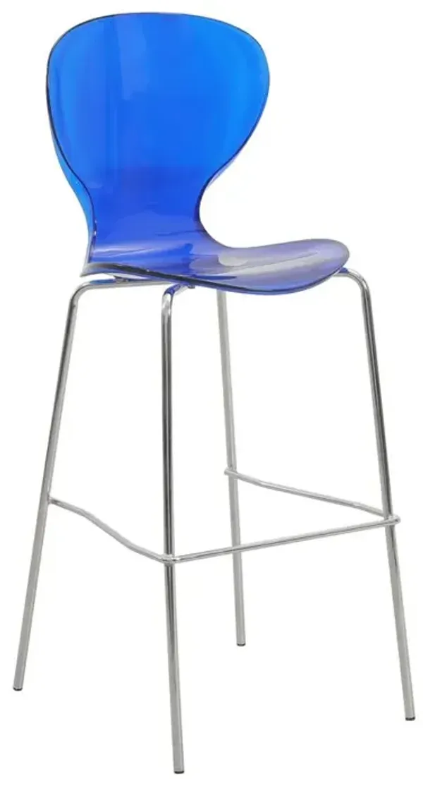 LeisureMod Oyster Acrylic Barstool with Steel Frame in Chrome Finish