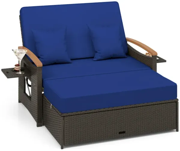 Outdoor Wicker Daybed with Folding Panels and Storage Ottoman
