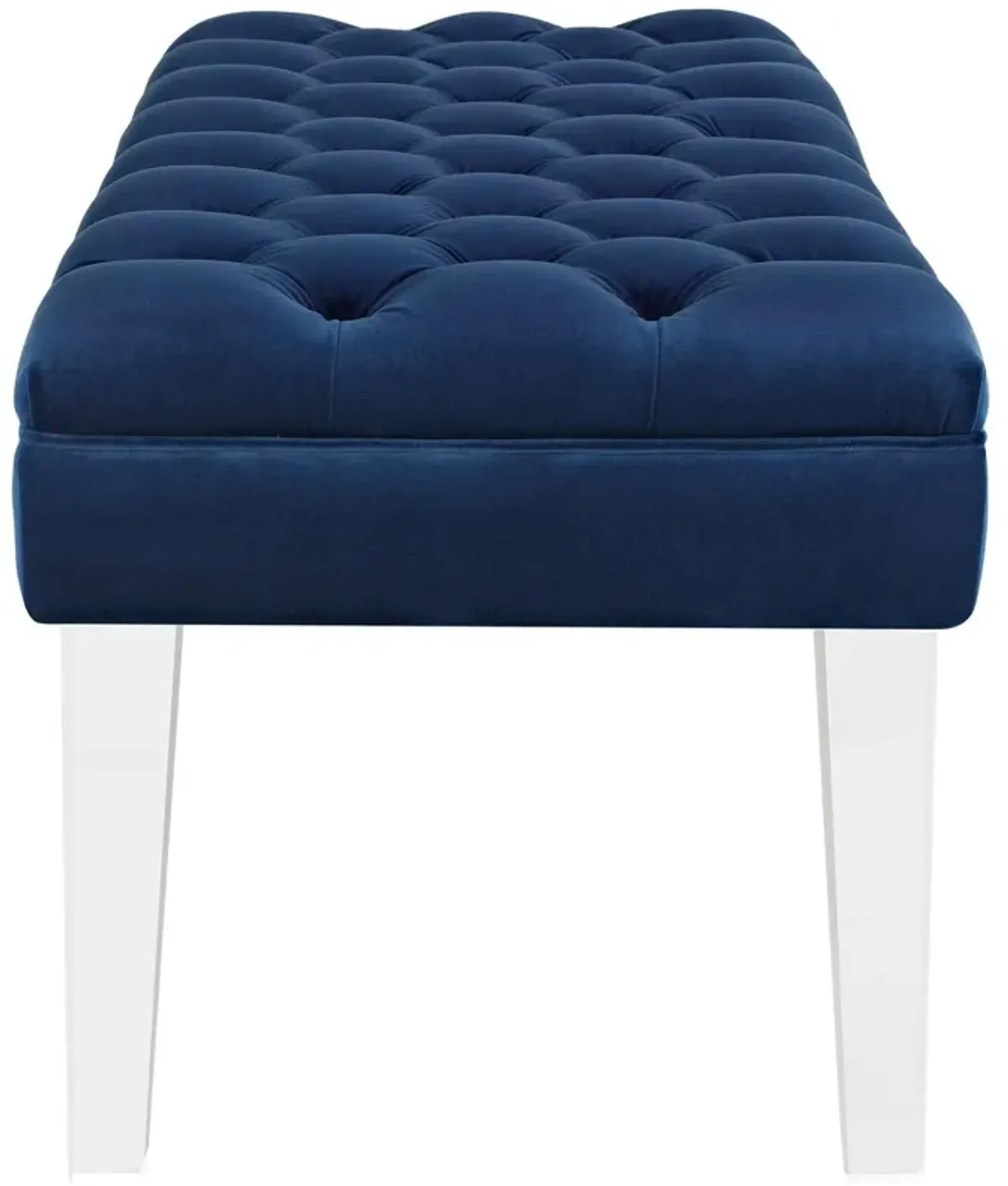 Modway Valet Tufted Button Performance Velvet Upholstered Bedroom Or Entryway Bench with Acrylic Legs in Navy