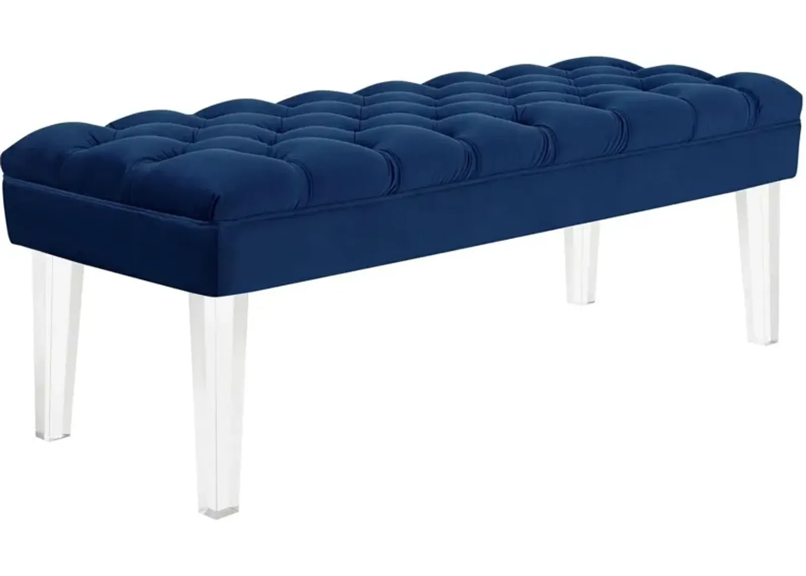 Modway Valet Tufted Button Performance Velvet Upholstered Bedroom Or Entryway Bench with Acrylic Legs in Navy