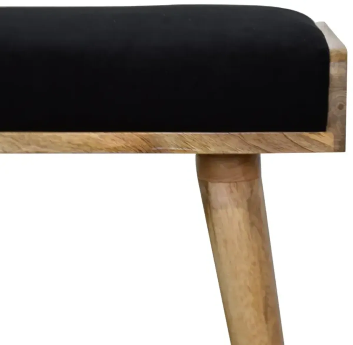 Black Velvet Tray Style  Solid Wood Oak-ish Footstool