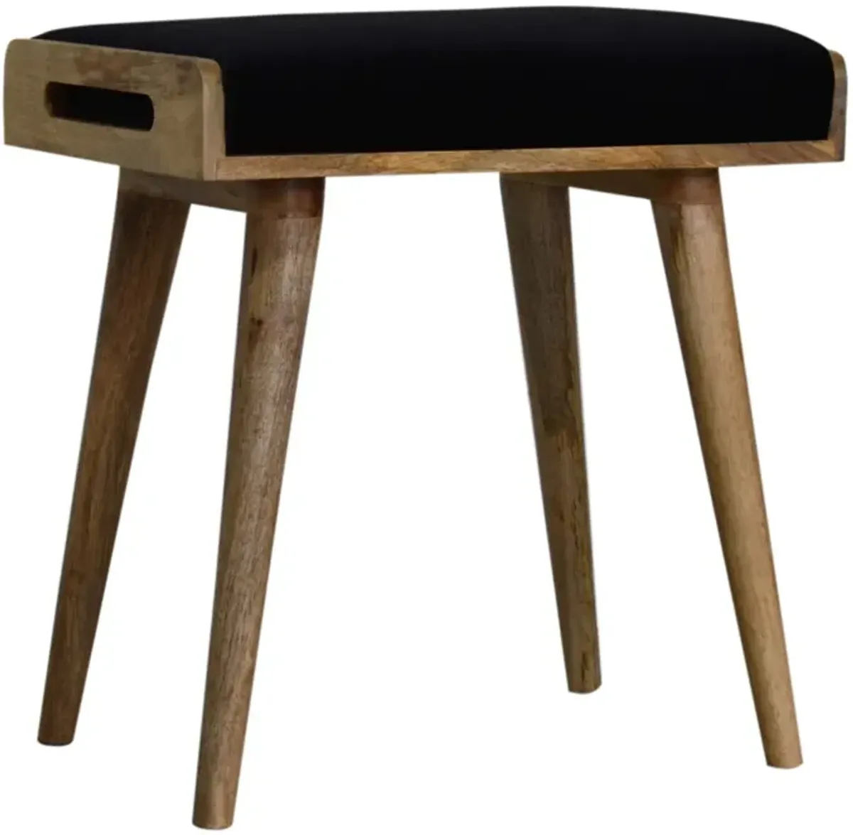 Black Velvet Tray Style  Solid Wood Oak-ish Footstool