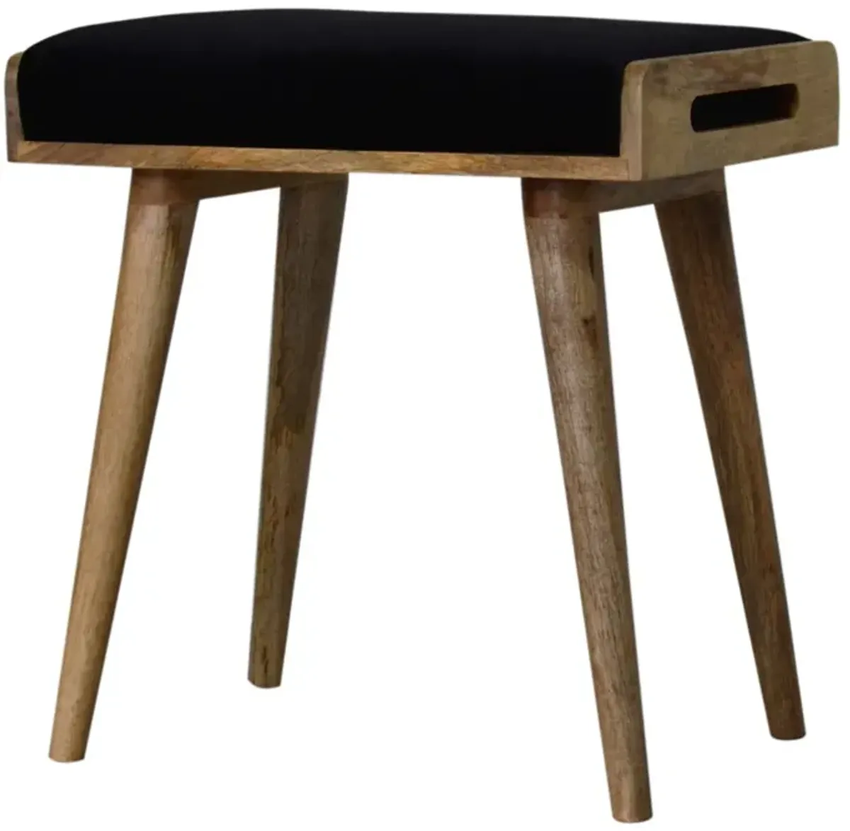 Black Velvet Tray Style  Solid Wood Oak-ish Footstool