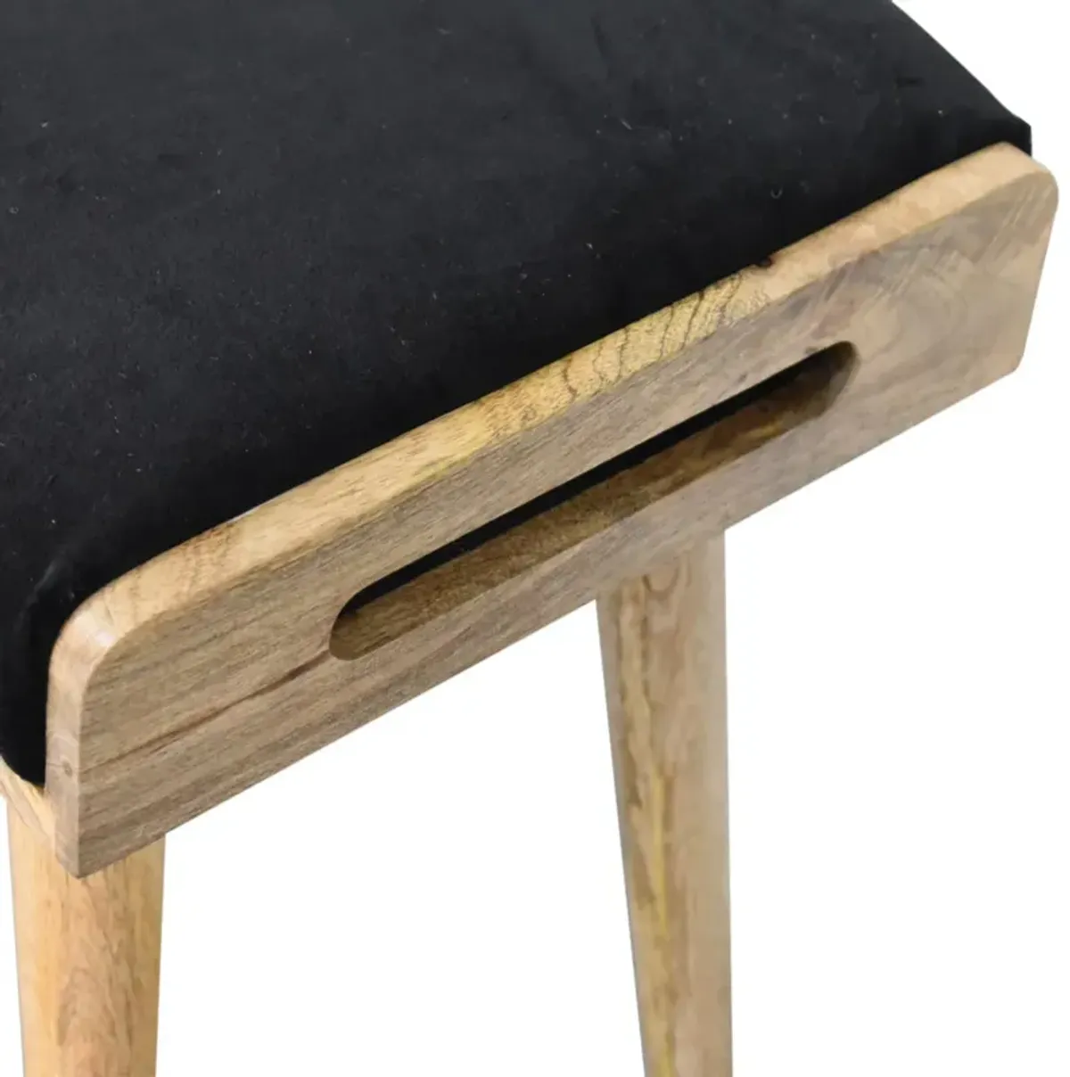 Black Velvet Tray Style  Solid Wood Oak-ish Footstool