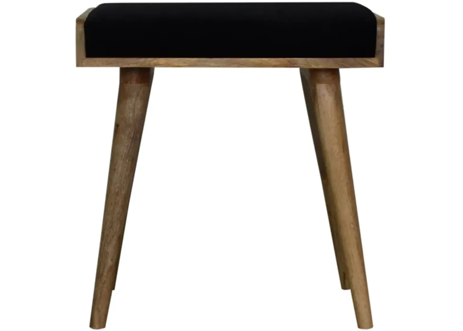 Black Velvet Tray Style  Solid Wood Oak-ish Footstool