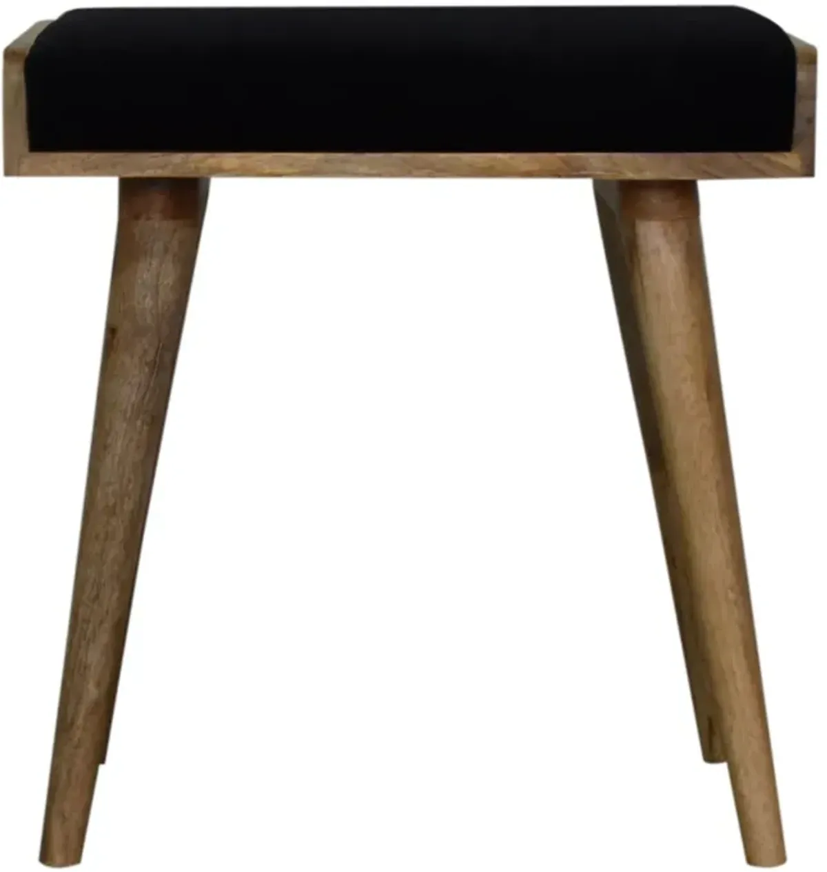 Black Velvet Tray Style  Solid Wood Oak-ish Footstool