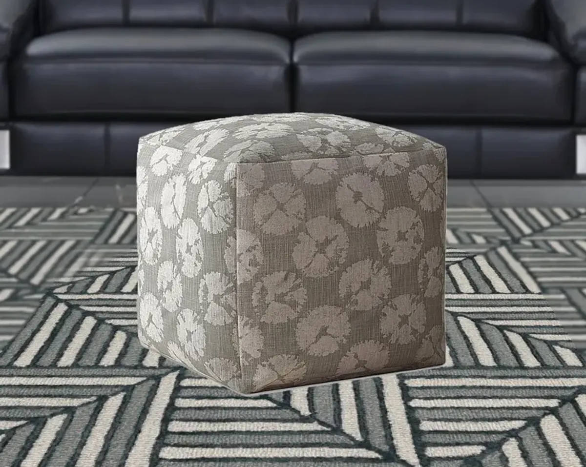 Hivvago 17" Grey Canvas Floral Pouf Ottoman