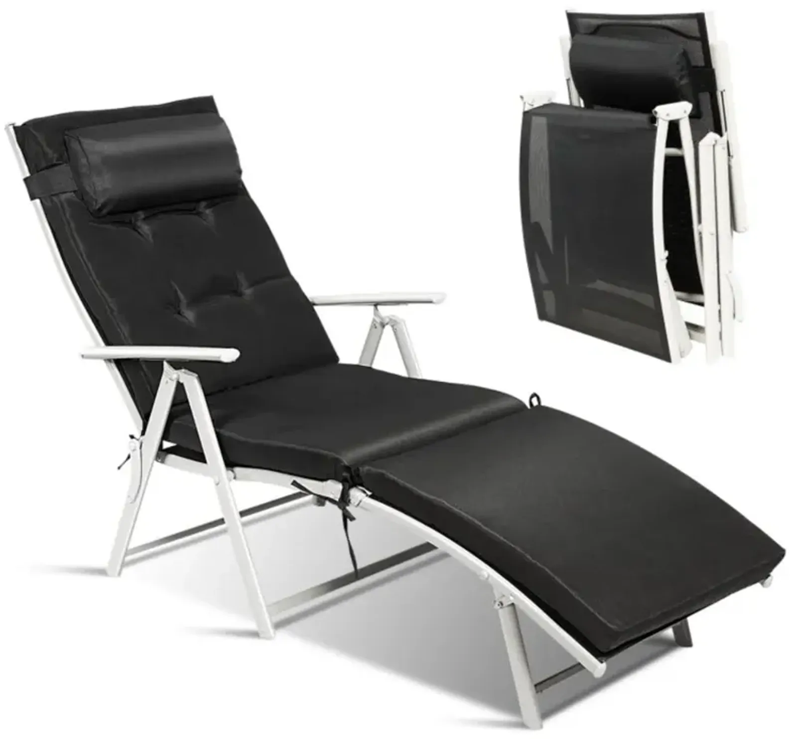 Hivvago Adjustable Outdoor Lightweight Folding Chaise Lounge Chair with Pillow