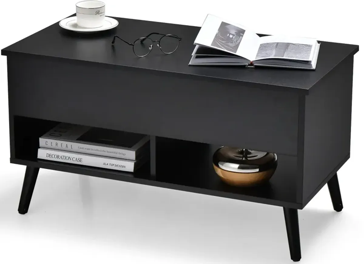 31.5 Inch Lift Top Coffee Table with Hidden Compartment and 2 Storage Shelves-Black