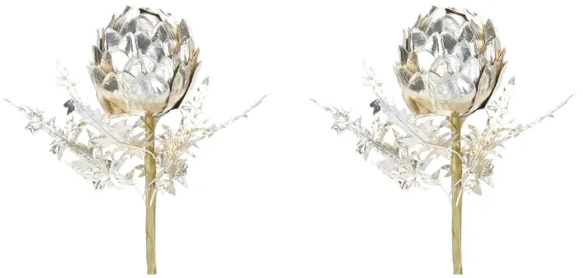 Metallic Artichoke Artificial Flower Stem for Stylish Home Décor and Arrangements (Set of 2)