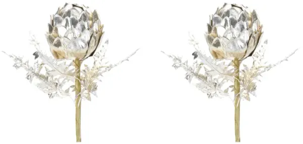 Metallic Artichoke Artificial Flower Stem for Stylish Home Décor and Arrangements (Set of 2)