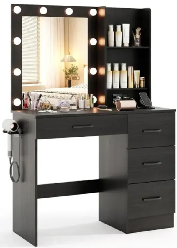 Hivvago Vanity Desk with 3-Color Lights and Power Outlets