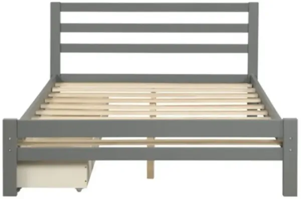 Modern Low Profile Bed Frame with Built-In 2 Drawer Storage for Bedroom
