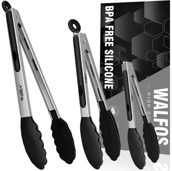 Walfos Kitchen Tongs - Heat Resistant Cooking Tongs Set of 3