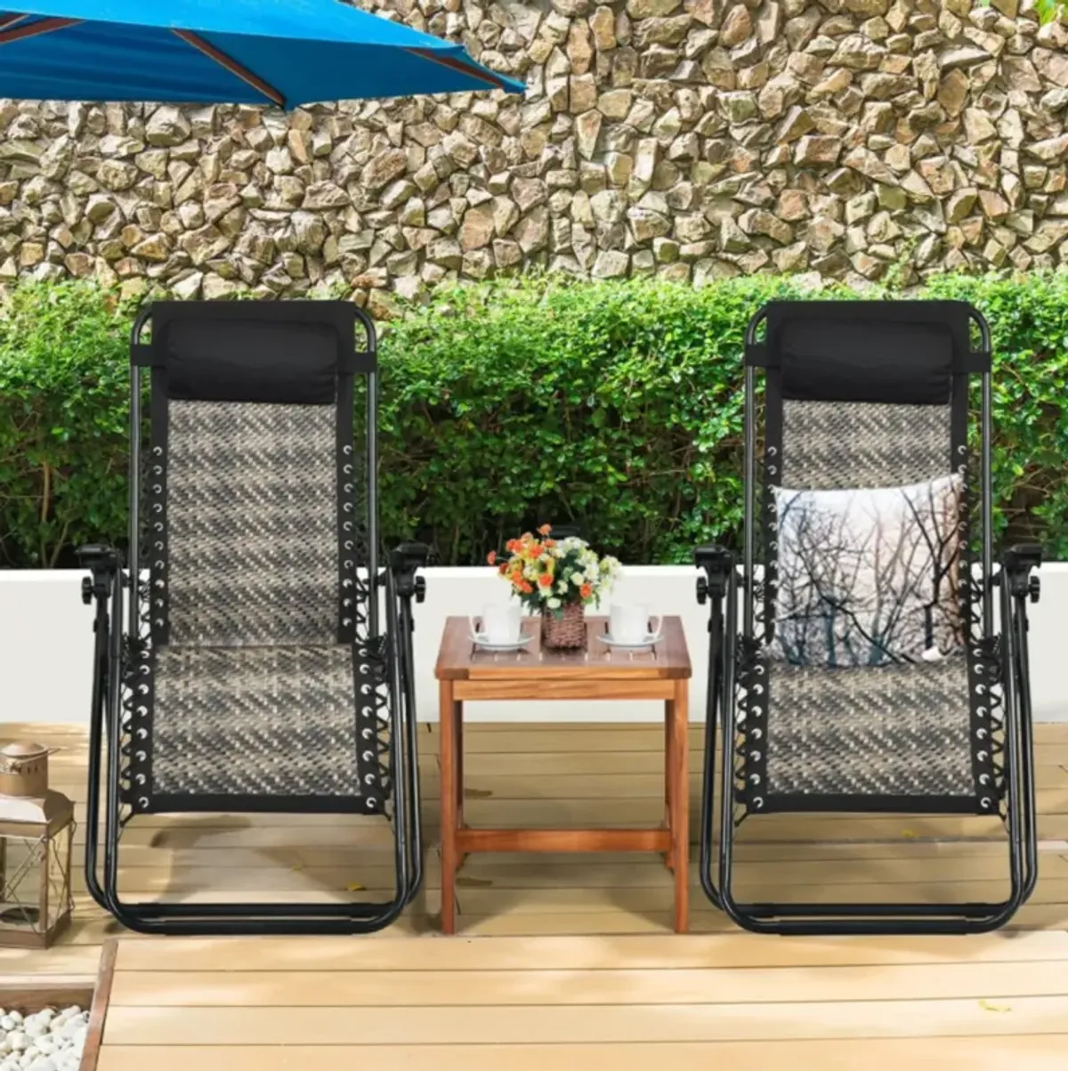 Hivvago 2 Pieces Folding Patio Rattan Zero Gravity Lounge Chair