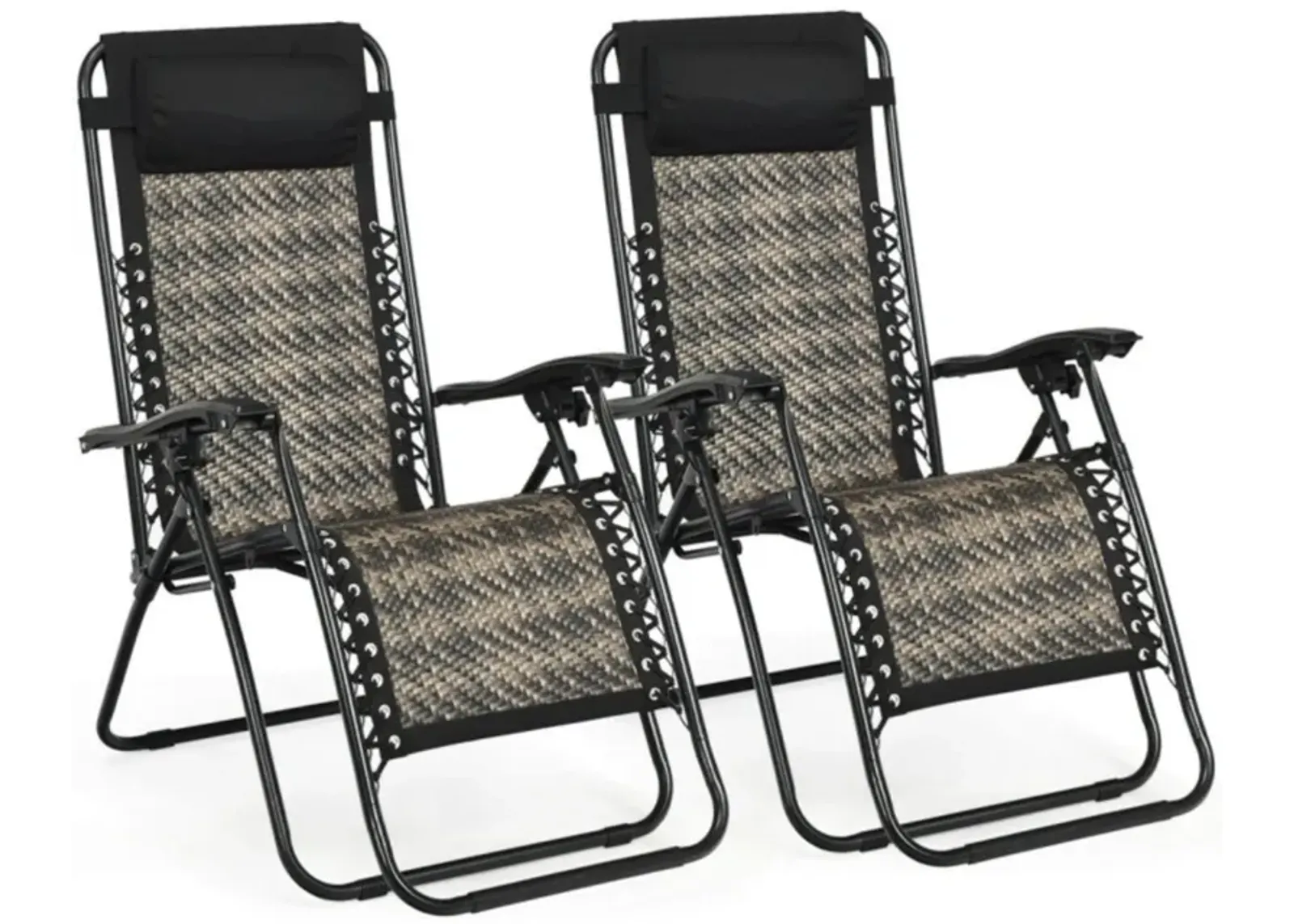 Hivvago 2 Pieces Folding Patio Rattan Zero Gravity Lounge Chair