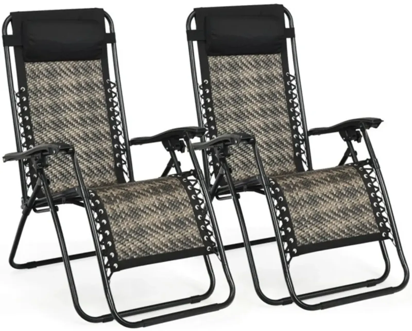 Hivvago 2 Pieces Folding Patio Rattan Zero Gravity Lounge Chair