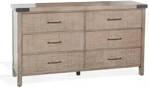Desy Wide Dresser Chest with 6 Drawers, Light Brown Mahogany Wood - Benzara