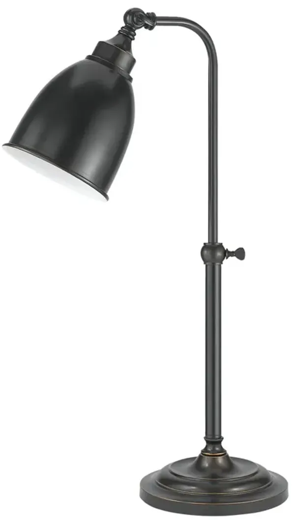 Metal Round 25" Table Lamp with Adjustable Pole, Dark Bronze - Benzara