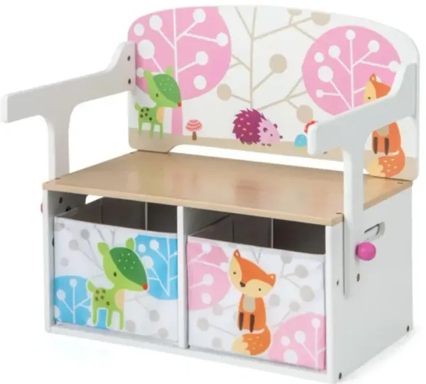 Hivvago 3 in 1 Kids Convertible Activity Bench with 2 Removable Fabric Bins