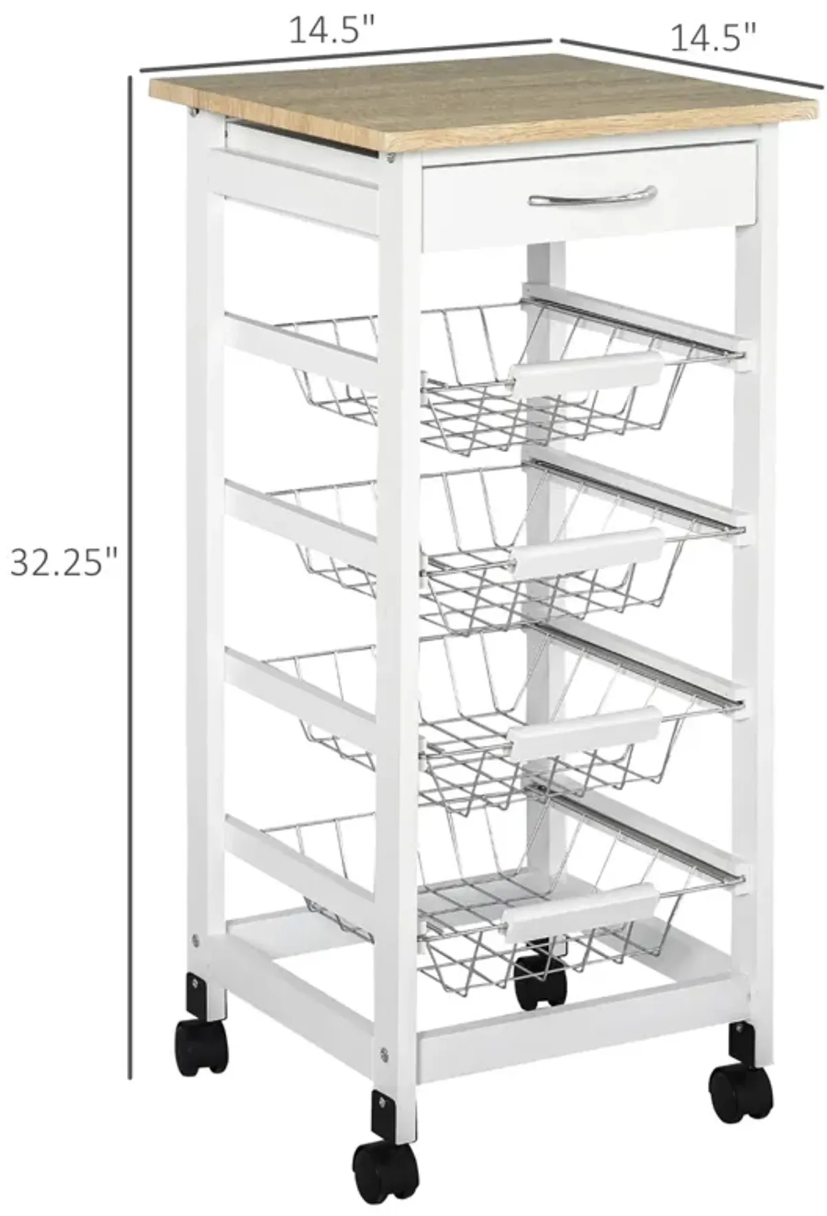 White Kitchen Cart: 32.25" Wooden Rolling Storage on Swivel Wheels