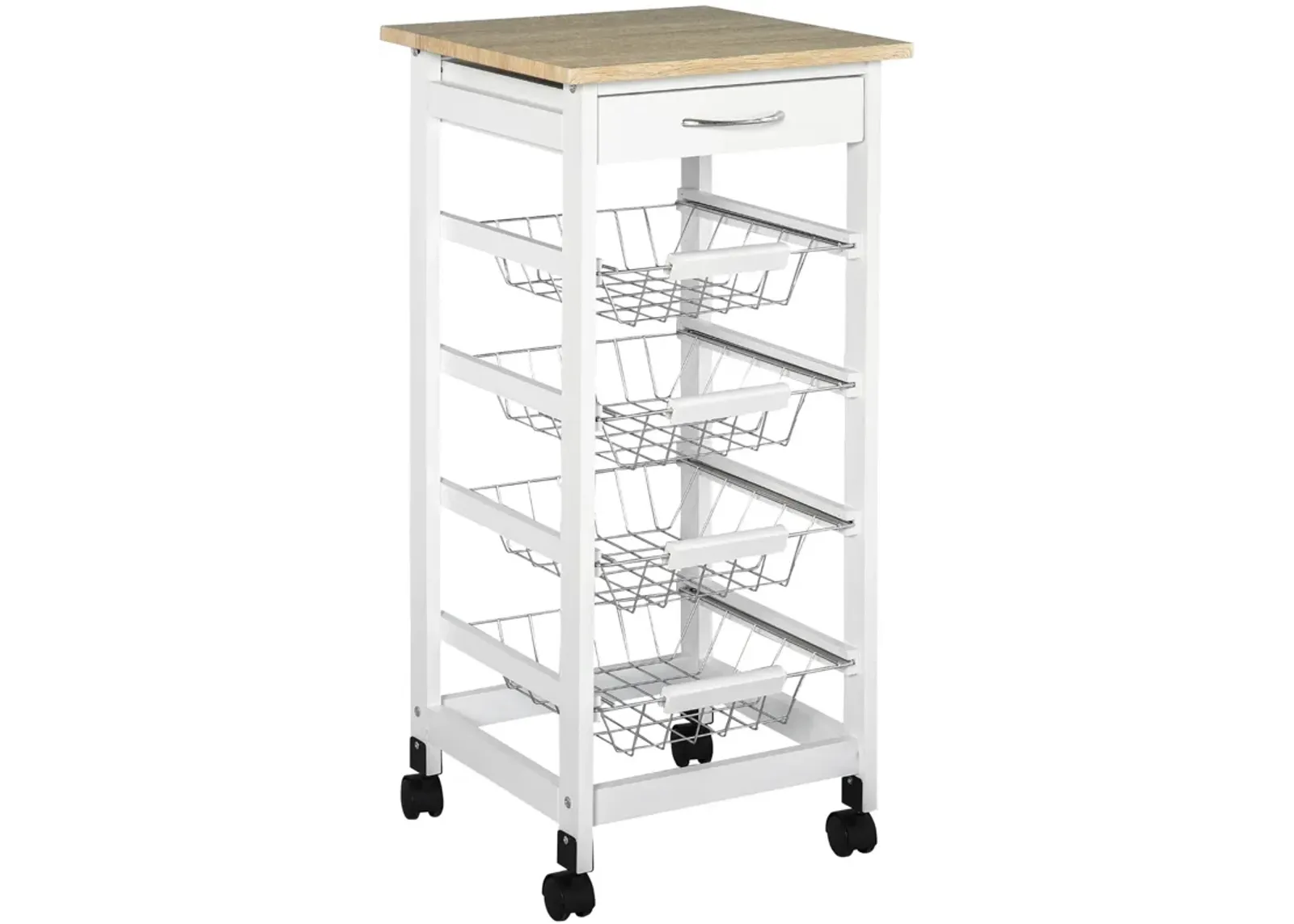 White Kitchen Cart: 32.25" Wooden Rolling Storage on Swivel Wheels