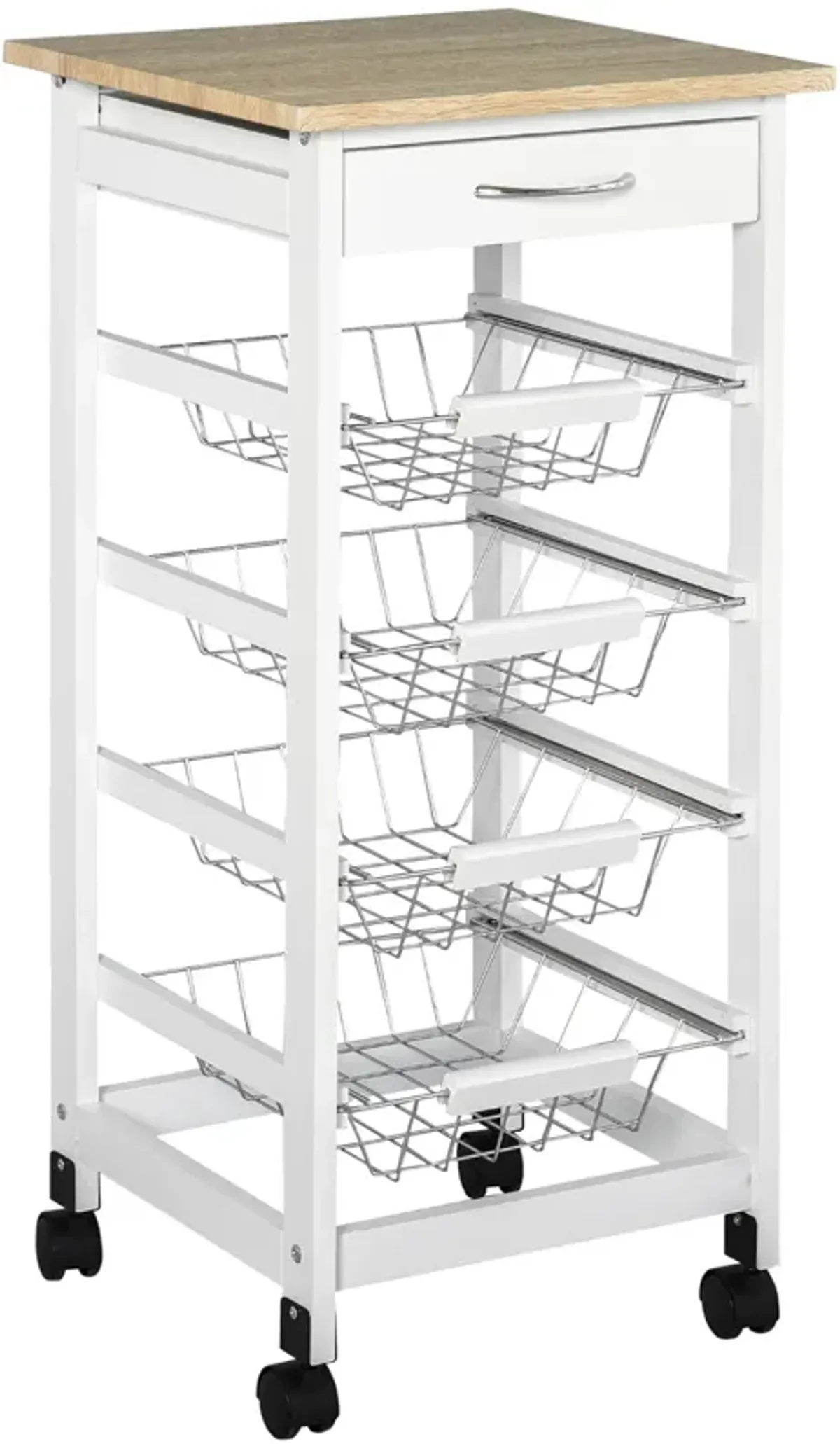 White Kitchen Cart: 32.25" Wooden Rolling Storage on Swivel Wheels