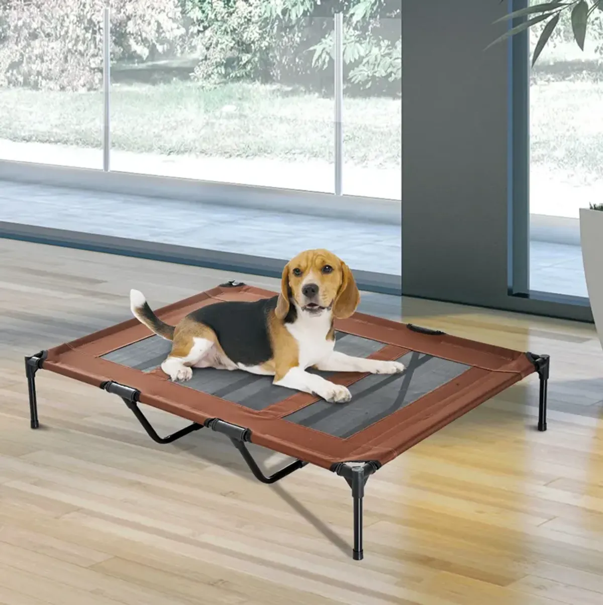 Tan Dog Lounger: 48"x36" Cooling Elevated Bed for Large Dogs