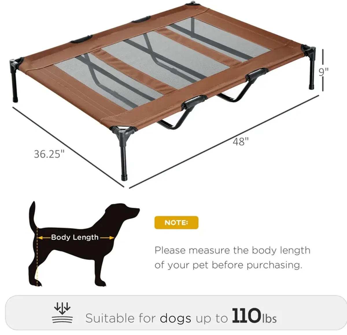 Tan Dog Lounger: 48"x36" Cooling Elevated Bed for Large Dogs